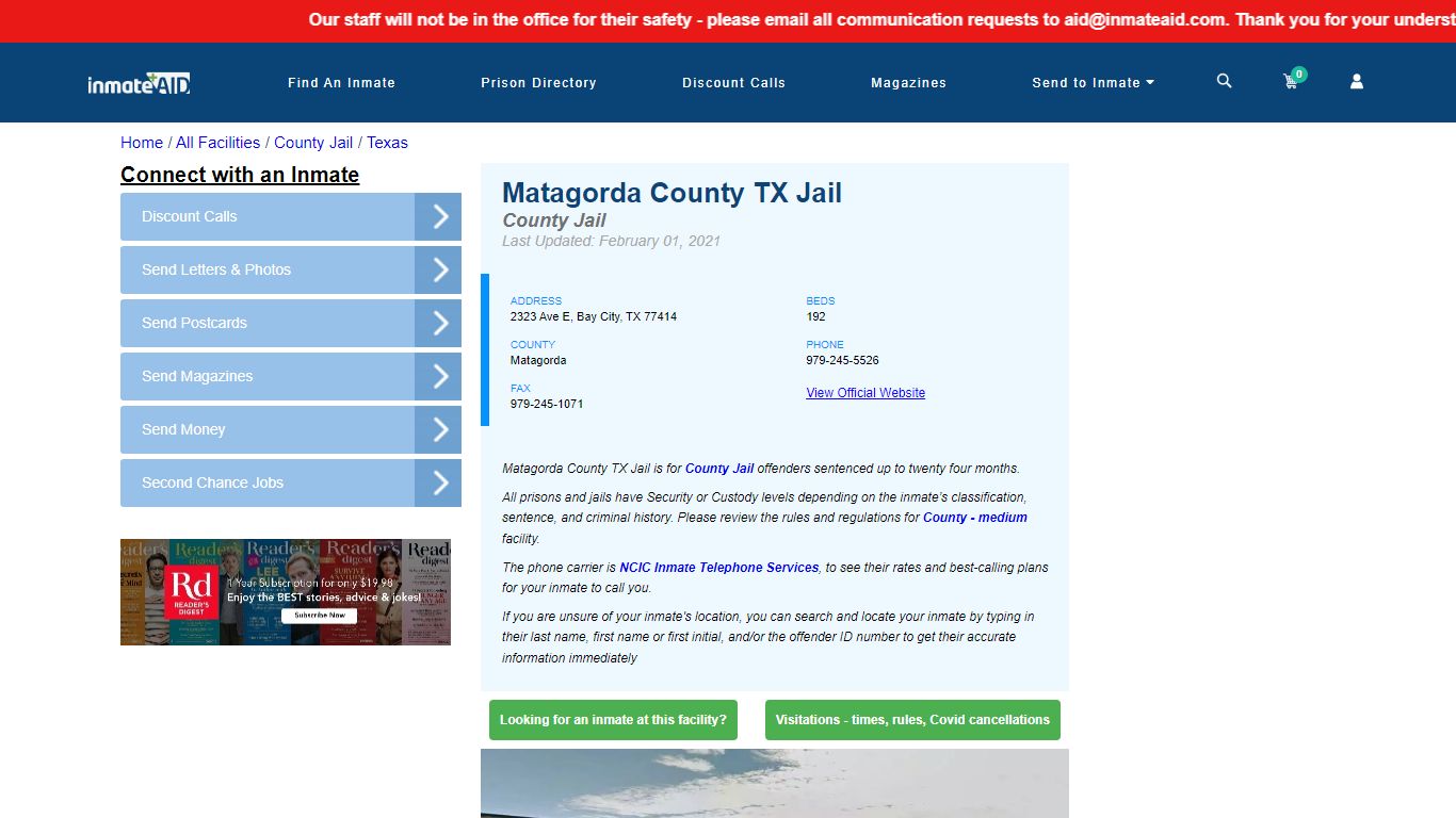 Matagorda County TX Jail - Inmate Locator - Bay City, TX